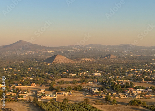 Teotihuacan site view from hot air balloon photo
