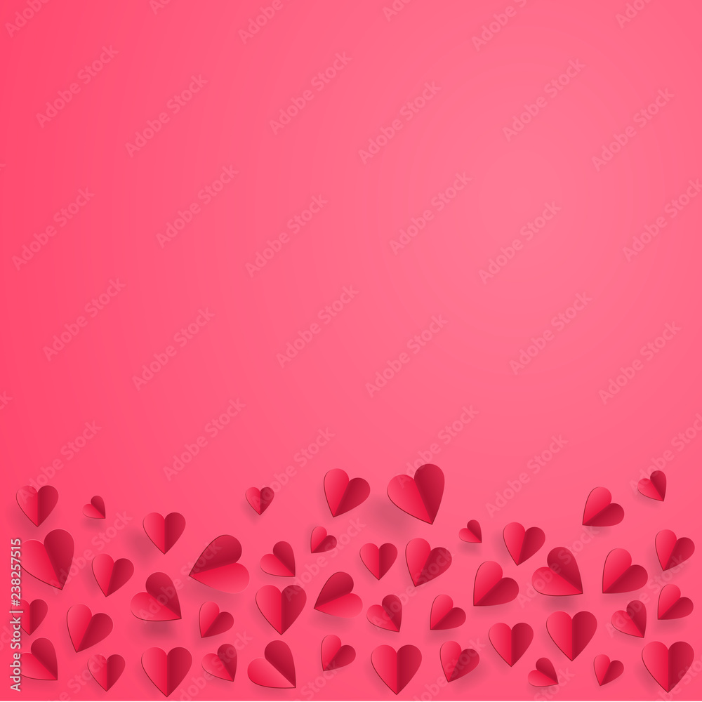 Hearts on abstract love background with paper cut hearts