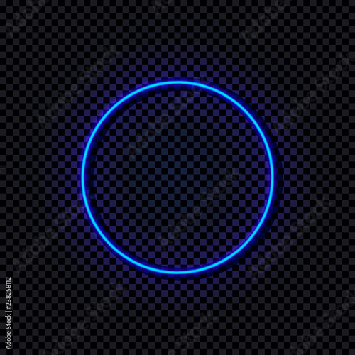 Vector Neon Blue Circle, Glowing Frame, Shine Effect Isolated.