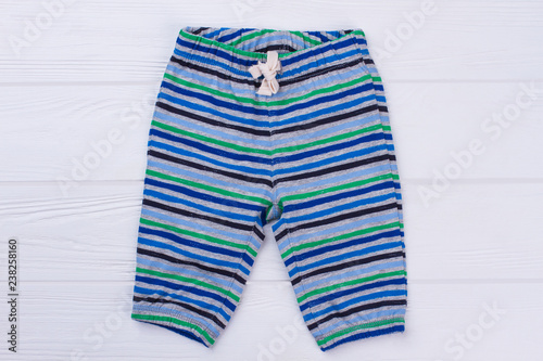 Striped cotton pants for kids. photo