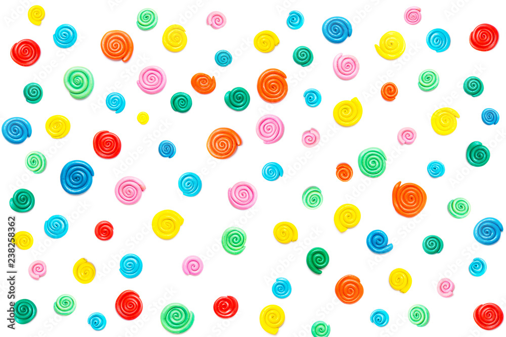 Multicolored plasticine pattern. Plasticine circles on white backgroun. Isolated on white Multicolored plasticine pattern. Plasticine circles on white backgroun. Isolated on white