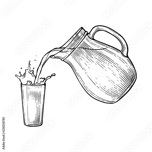 Sketch water or milk splash from glass jug