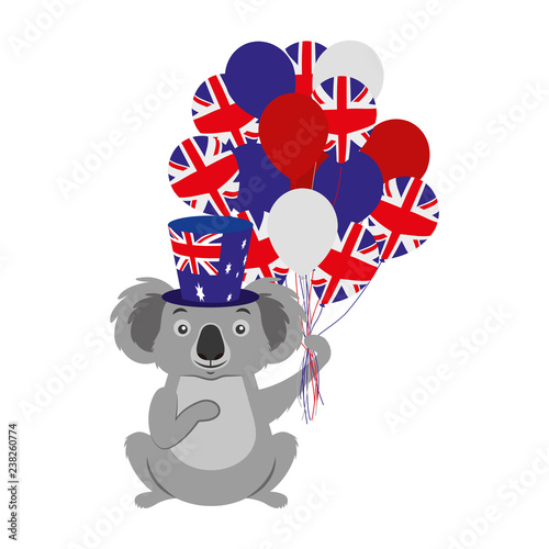 koala with hat and balloons australian flag