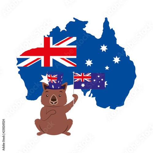 wombat with hat australian flag map
