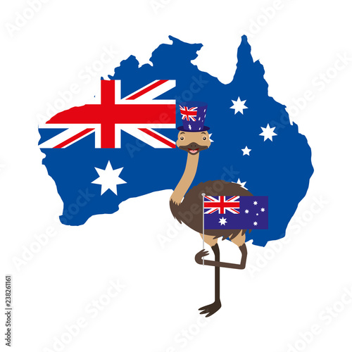 emu with hat australian flag map