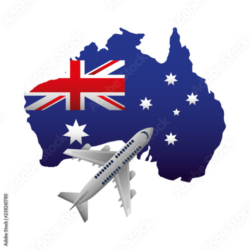 australian flag map flying airplane