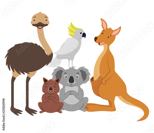 kangaroo koala wombat cockatoo and emu