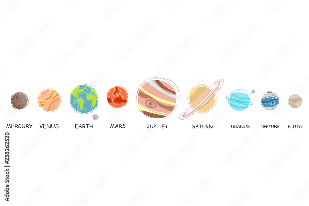 Collection of planets in solar system. Planets of the solar system, planetary system, solar system vector illustration. Collection of planets in solar system. Planets of the solar system, planetary system, solar system vector illustration.