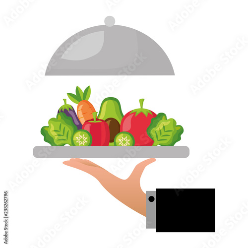 hand holding vegetables on dish healthy food