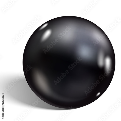 Single black pearl isolated on white background. Vector illustration