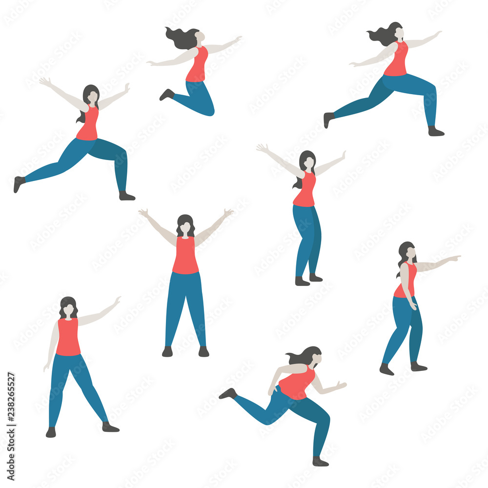 Set of a woman in different poses.