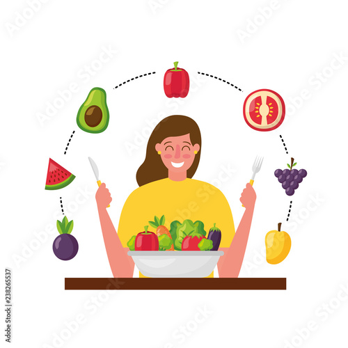 woman with fork and knife vegetable healthy food