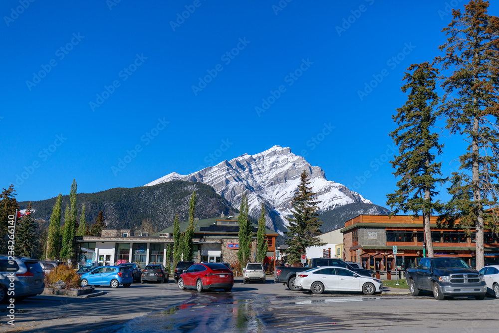 Downtown Banff with Cascade Mountain at Banff National Park