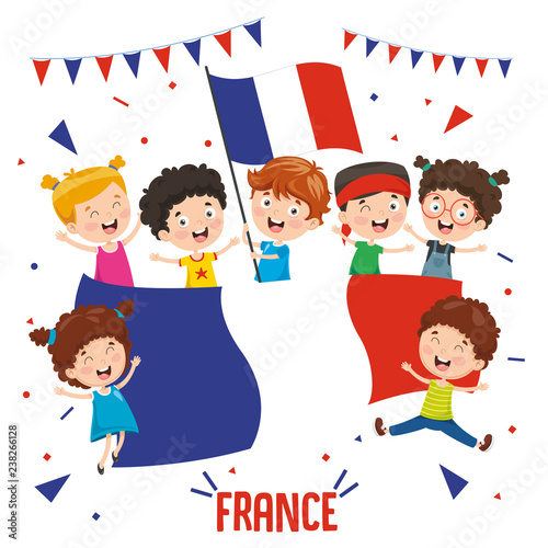 Vector Illustration Of Children Holding France Flag