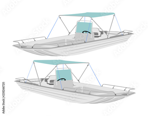Fishing boat vector isolated on white background. Sport speed boat illustration for tourist entertainment.
