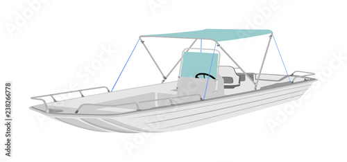 Fishing boat vector isolated on white background. Sport speed boat illustration for tourist entertainment.