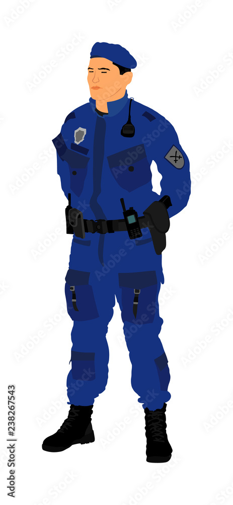 Police Officer on duty vector illustration isolated on white background. Police man in uniform portrait. Public protect for citizens. Law and order, justice for all people. Police Officer on duty vector illustration isolated on white background. Police man in uniform portrait. Public protect for citizens. Law and order, justice for all people.