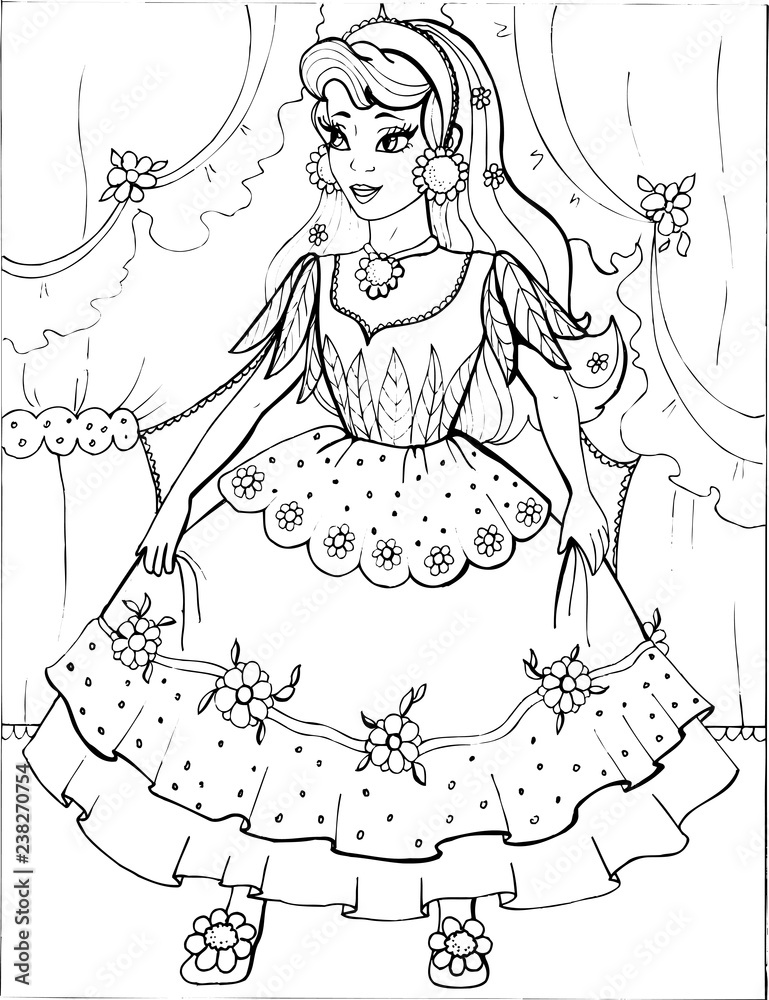 Fototapeta premium Coloring book for children. Beautiful little princess 37