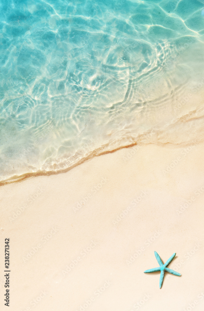 Fototapeta Starfish on the summer beach. Summer background. Tropical sand beach