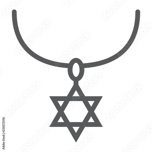 Star of david necklace line icon, jewellery and accessory, chain with jewish star sign, vector graphics, a linear pattern on a white background.