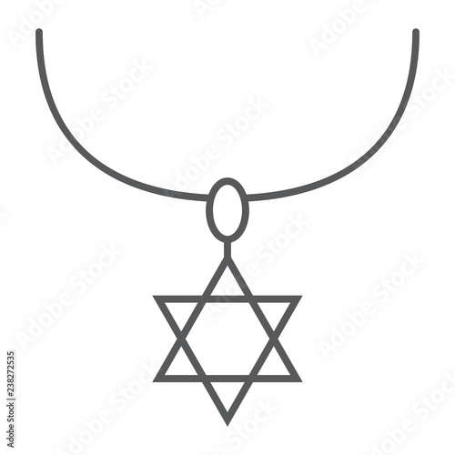 Star of david necklace thin line icon, jewellery and accessory, chain with jewish star sign, vector graphics, a linear pattern on a white background.