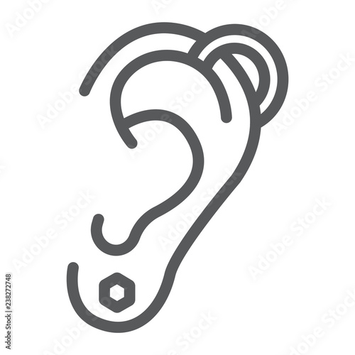 Ear piercing line icon, jewelry and accessory, pierced ear sign, vector graphics, a linear pattern on a white background.
