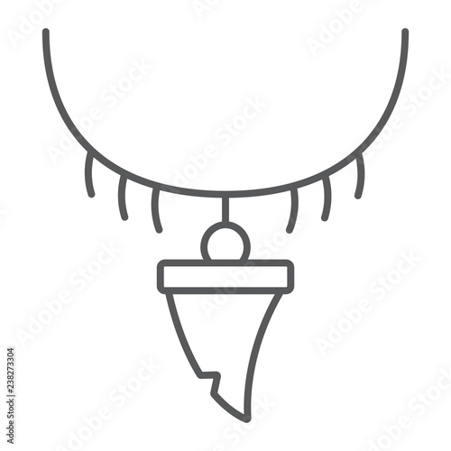 Tooth necklace thin line icon, jewellery and accessory, pendant with shark tooth sign, vector graphics, a linear pattern on a white background.