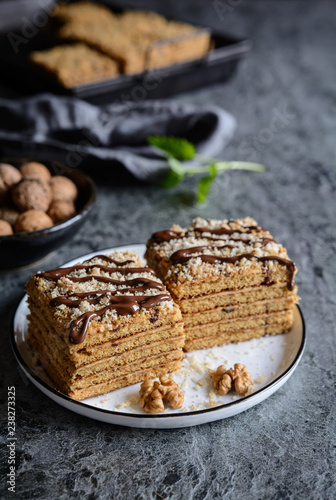 Slices of traditional Marlenka cake