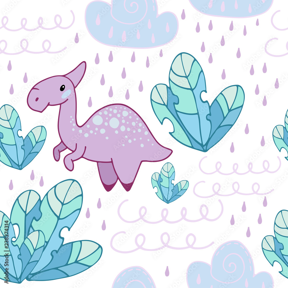 Seamless pattern with fairy plants фтв with a dinosaur Parasaurolophus. Printable templates for fabrics, textiles, paper, wallpaper. Seamless pattern with fairy plants фтв with a dinosaur Parasaurolophus. Printable templates for fabrics, textiles, paper, wallpaper.
