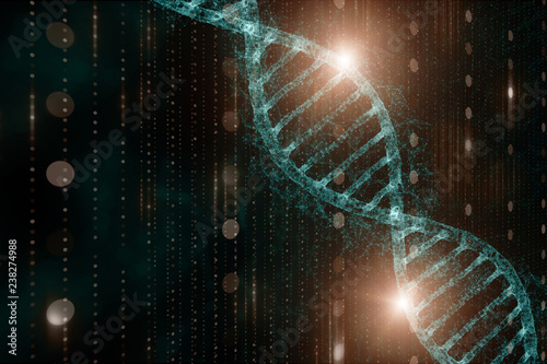 Artistic dna molecule on futuristic digital illustration background. photo