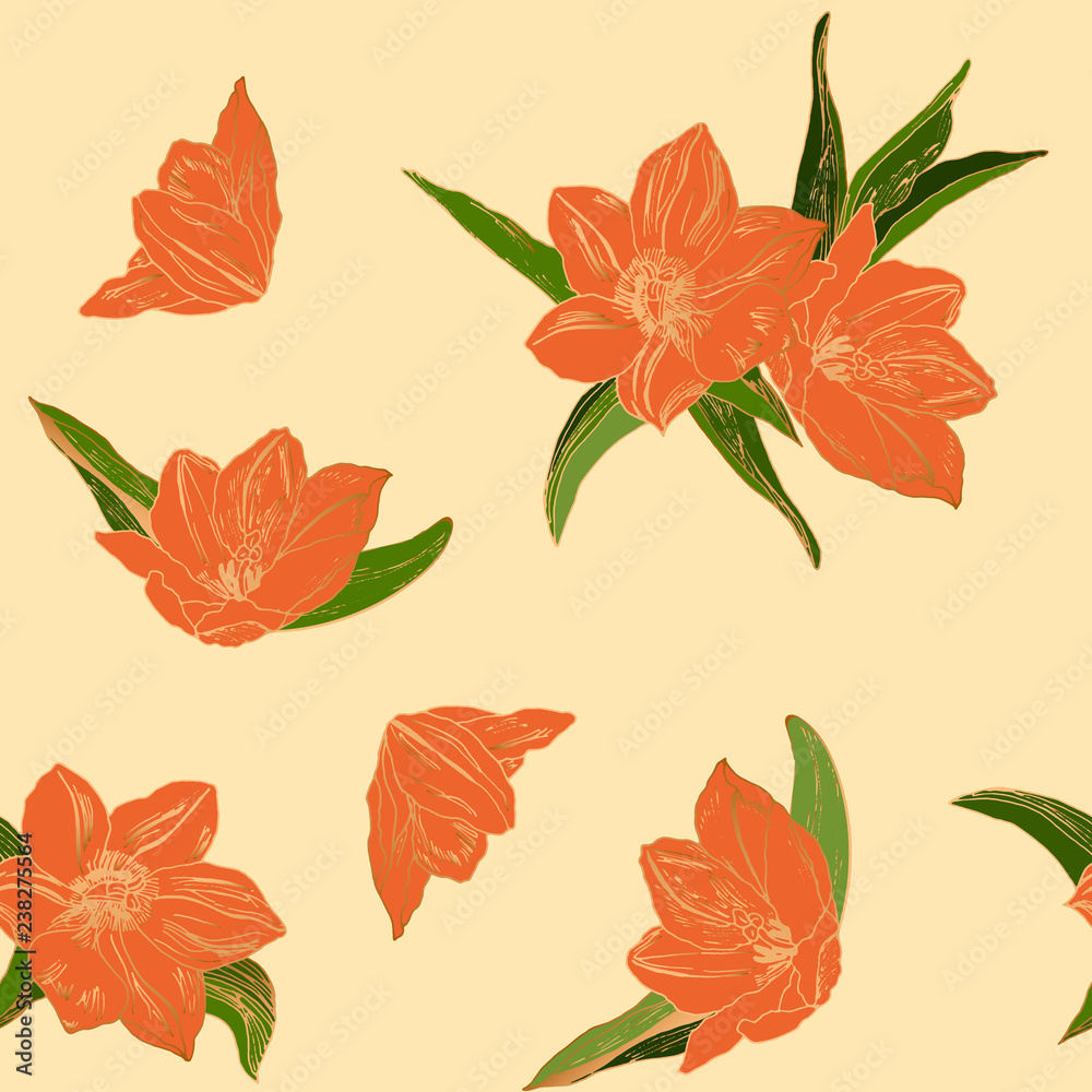 Fototapeta premium Seamless pattern with tulips. Vector illustration