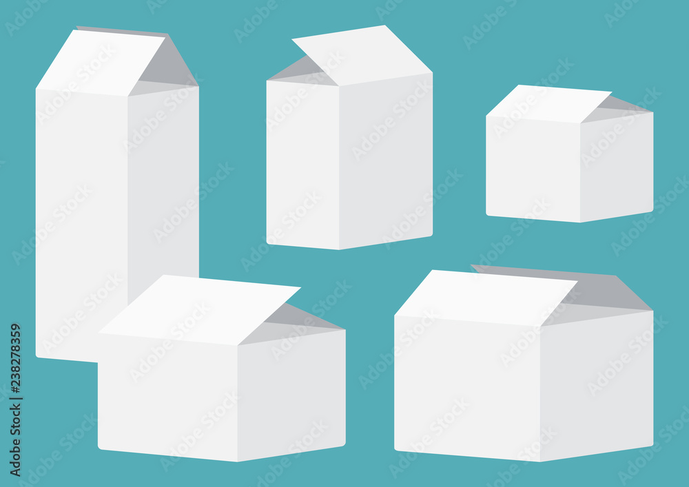 Set of white open packing boxes on blue background. Vector illustration Set of white open packing boxes on blue background. Vector illustration
