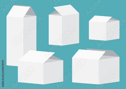 Set of white open packing boxes on blue background. Vector illustration