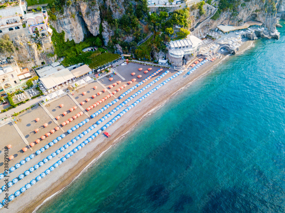 An aerial view of Positano on the Amalfi Coast in Italy