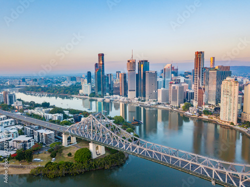 The Story Bridge in Brisbane City the capital of Queensland at sunrise - Brisbane, Queensland, Australia