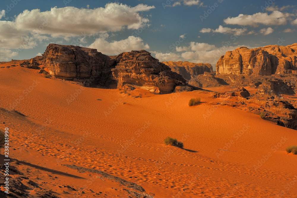 Fototapeta premium Wadi Rum, Jordan. Rocks and sand dunes. Middle East