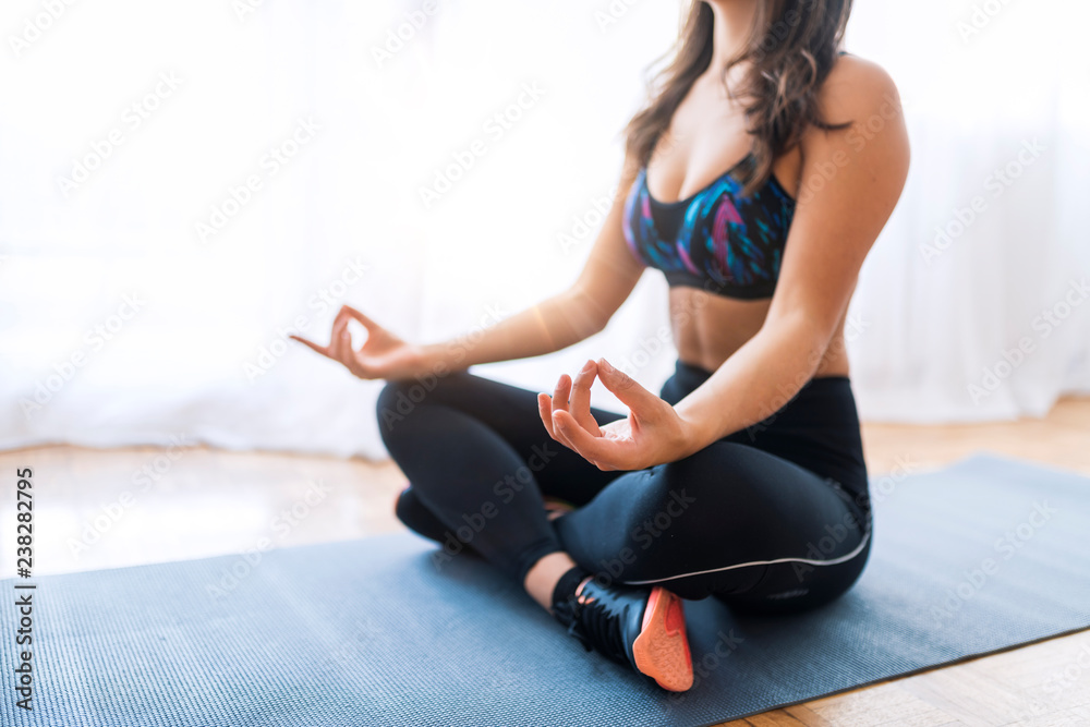 Young Woman Doing Yoga Twist Mat Healthy Lifestyle
