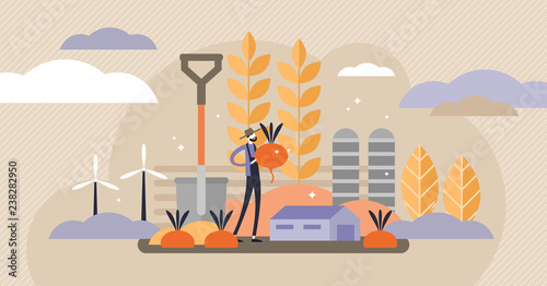 Agriculture vector illustration. Mini persons concept with harvest crops.
