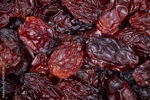 Close up picture of raisins, selective focus. photo