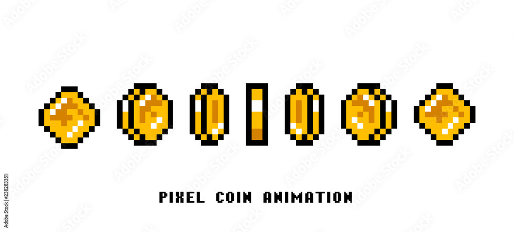 Animation of coins. Pixel art 8 bit objects. Set of icons for vintage  computer video arcades. Retro game assets. The winner's trophy. vector  illustration. Stock Vector | Adobe Stock