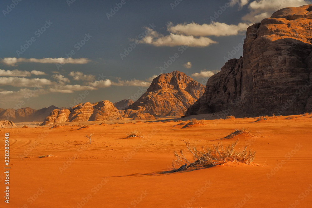 Fototapeta premium Wadi Rum, Jordan. Rocks and sand dunes. Middle East