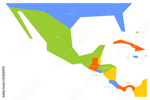 Political map of Mexico and Central Amercia. Simlified schematic flat vector map in four color scheme. photo