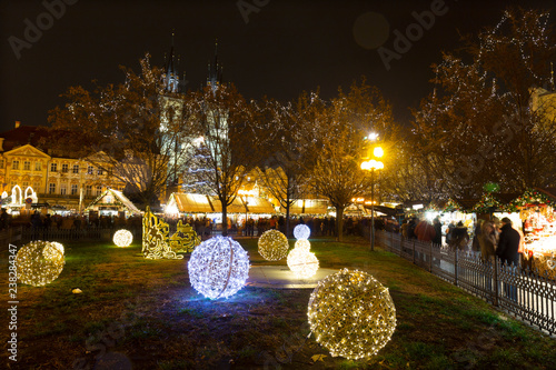 Photography Christmas Mood on the night Old Town Square, Prague, Czech Republic