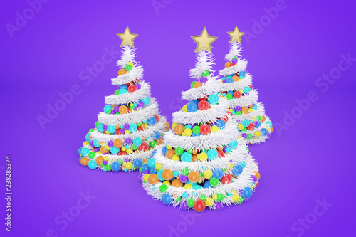 Artificial Christmas trees 3d color illustration
