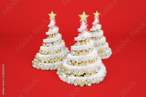 Spiral artificial Christmas trees 3d color illustration