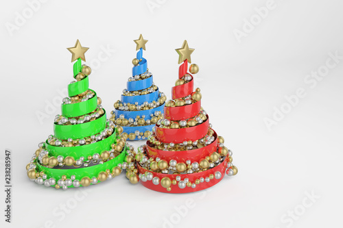 Spiral Christmas trees 3d color illustration
