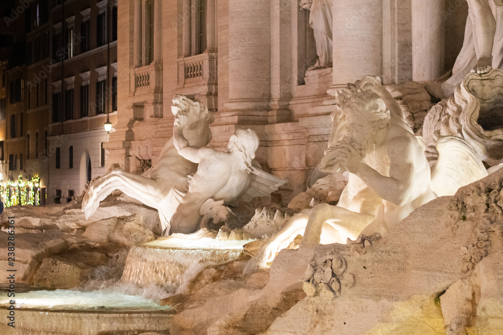 Night images of Trevi Fountain (Fontana di Trevi) in Rome, Italy With Long Exposure.