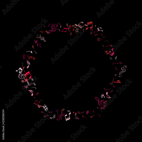 Red, pink and magenta flying musical notes