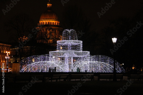 Saint-Petersburg. Christmas decorations of the city in the form of a light fountain 