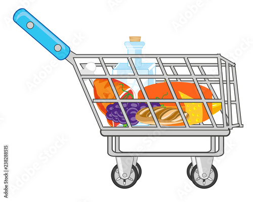 Shop pushcart with product on white background